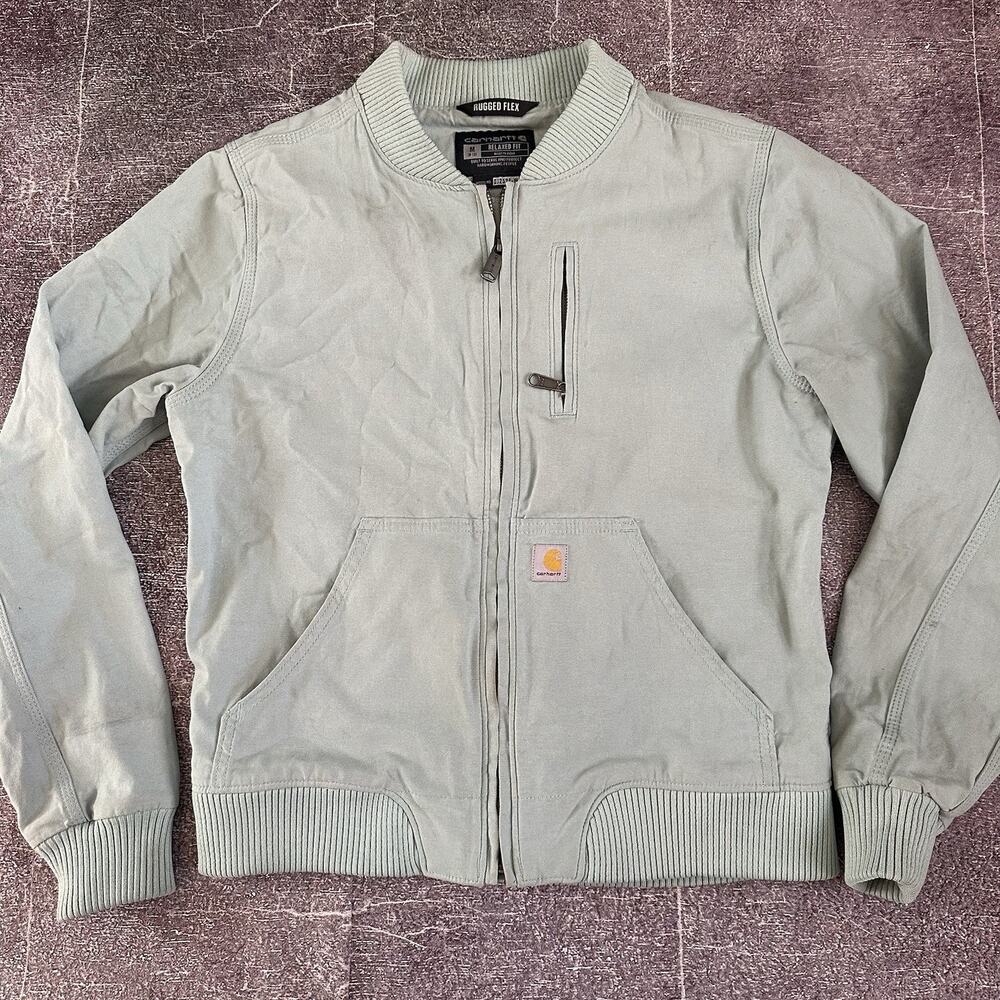 Women's Carhartt Crawford Rugged Flex Mint Relaxed Fit Canvas Bomber Jacket Sz M - Picture 1 of 4
